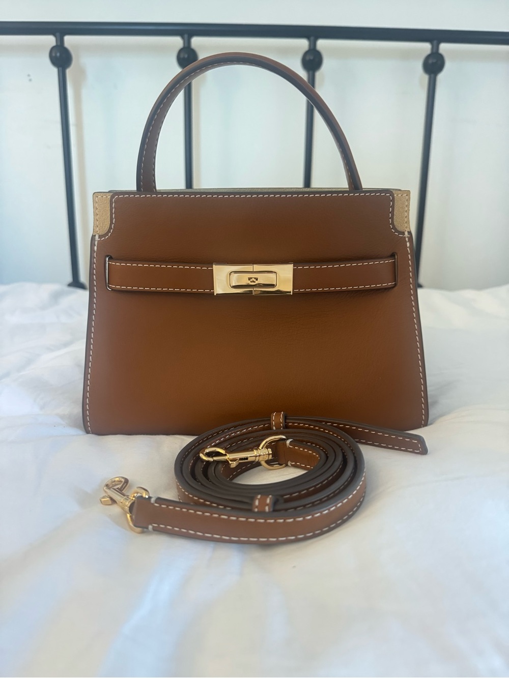 Tory Burch Petite Lee Radziwill Double Bag-Aged Tan- new design - Picture 2 of 12